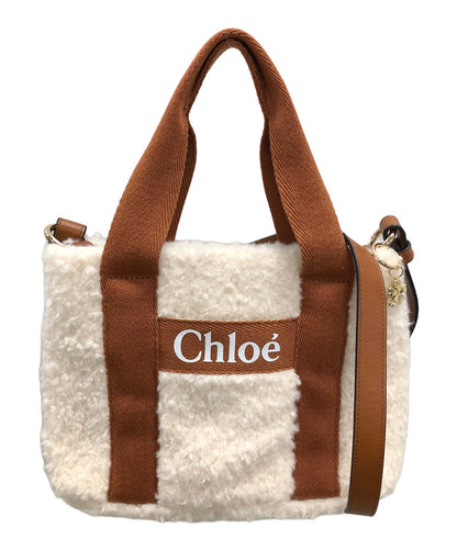 Chloe Hand Shoulder Bag Tote Purse 2way CHLOE KID Logo White Brown Authentic
