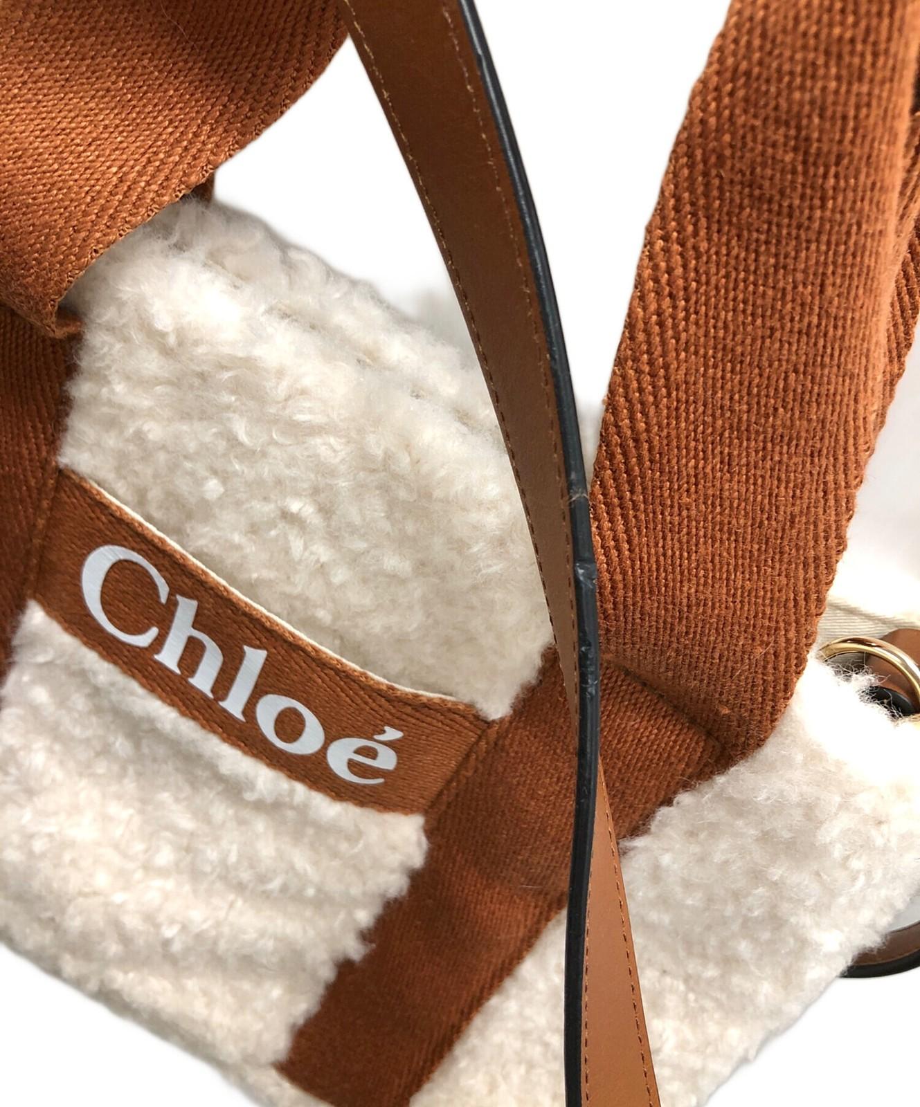 Chloe Hand Shoulder Bag Tote Purse 2way CHLOE KID Logo White Brown Authentic