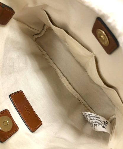 Chloe Hand Shoulder Bag Tote Purse 2way CHLOE KID Logo White Brown Authentic