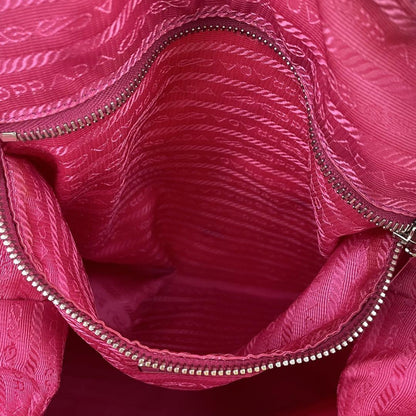 PRADA Hand Bag Tote Purse Logo Nylon Leather Pink Authentic