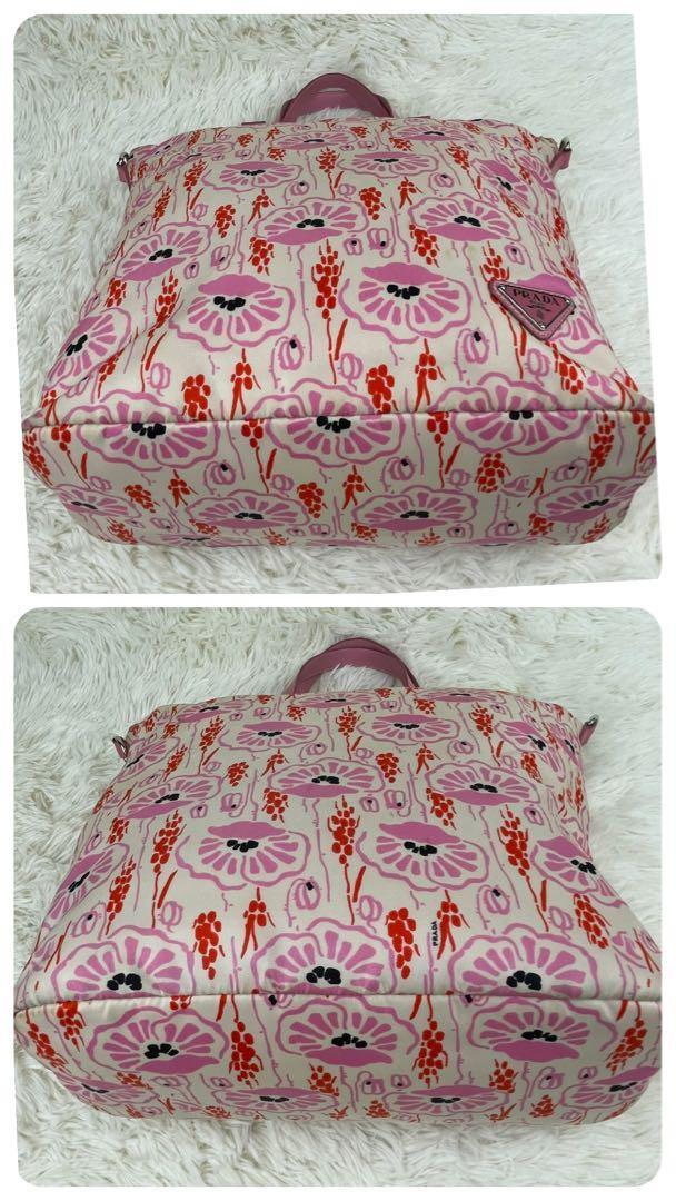 PRADA Hand Bag Tote Purse Logo Nylon Leather Pink Authentic