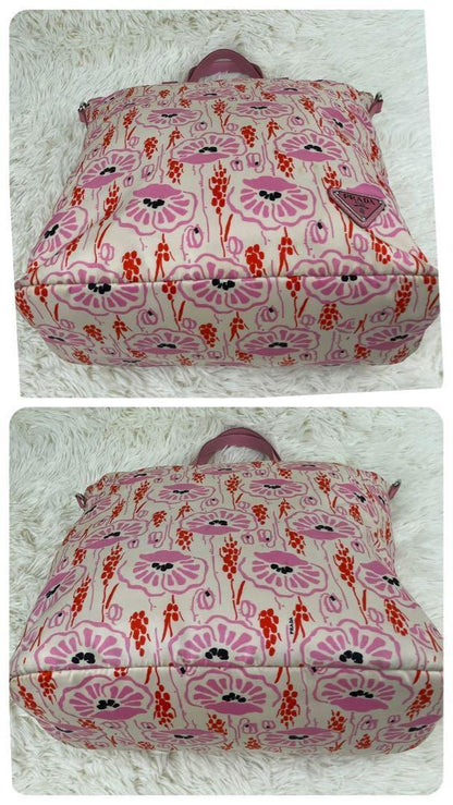 PRADA Hand Bag Tote Purse Logo Nylon Leather Pink Authentic