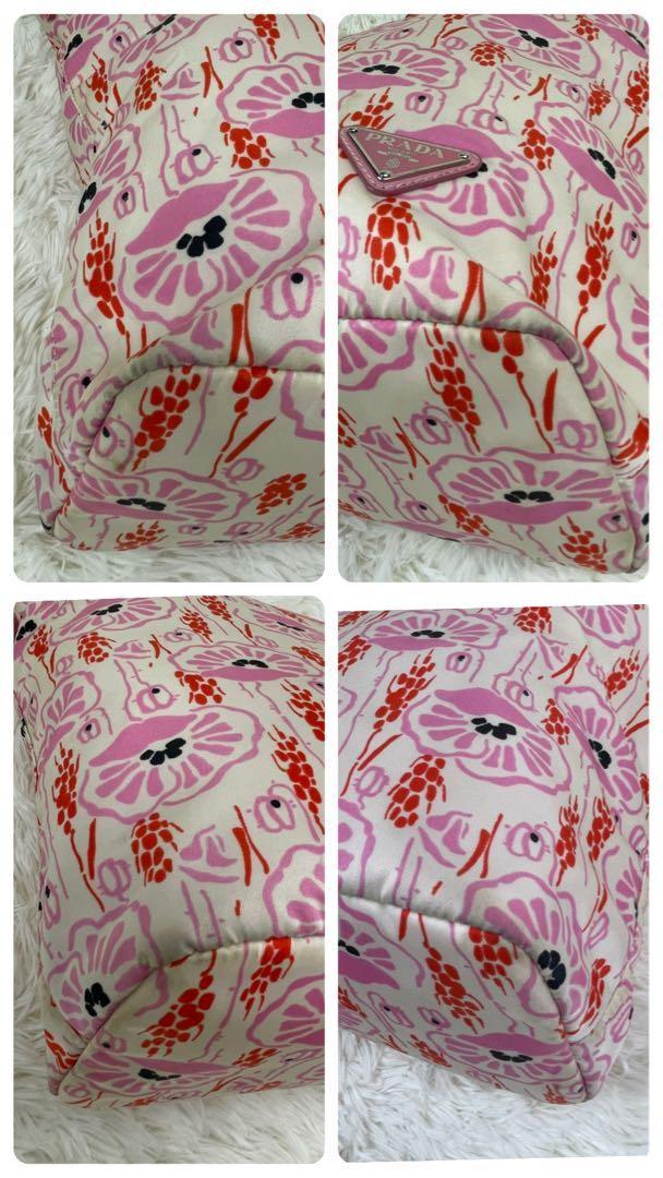 PRADA Hand Bag Tote Purse Logo Nylon Leather Pink Authentic