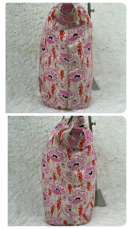 PRADA Hand Bag Tote Purse Logo Nylon Leather Pink Authentic