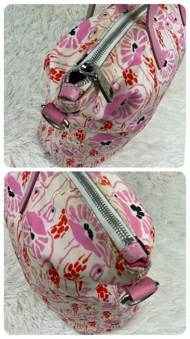 PRADA Hand Bag Tote Purse Logo Nylon Leather Pink Authentic