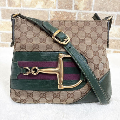 GUCCI Shoulder Bag Purse Sherry Line GG Canvas Leather Beige Authentic