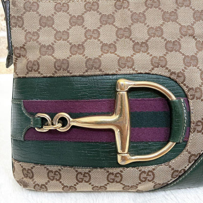 GUCCI Shoulder Bag Purse Sherry Line GG Canvas Leather Beige Authentic