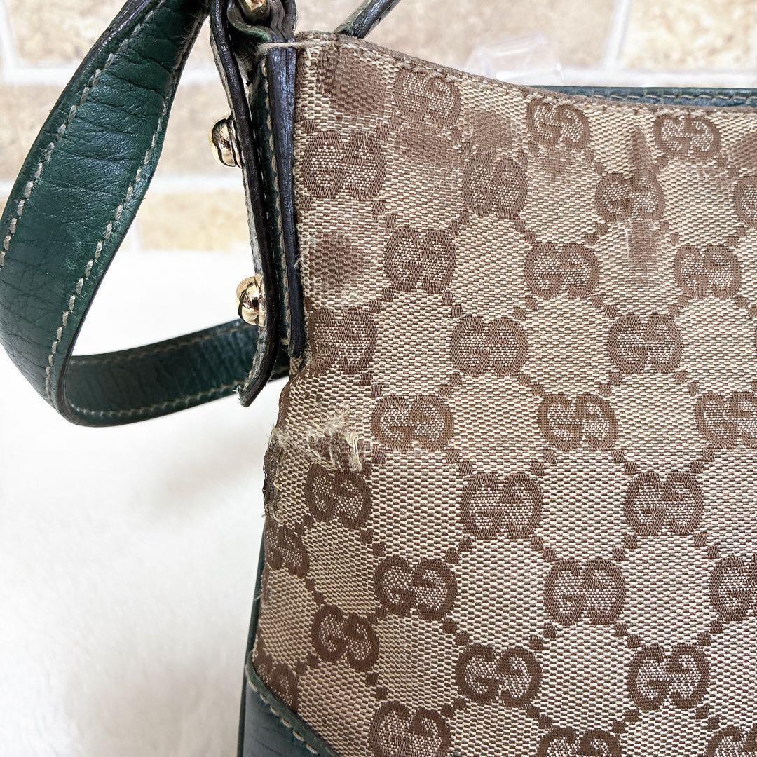 GUCCI Shoulder Bag Purse Sherry Line GG Canvas Leather Beige Authentic