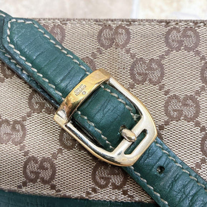 GUCCI Shoulder Bag Purse Sherry Line GG Canvas Leather Beige Authentic