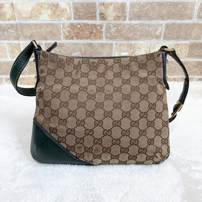 GUCCI Shoulder Bag Purse Sherry Line GG Canvas Leather Beige Authentic