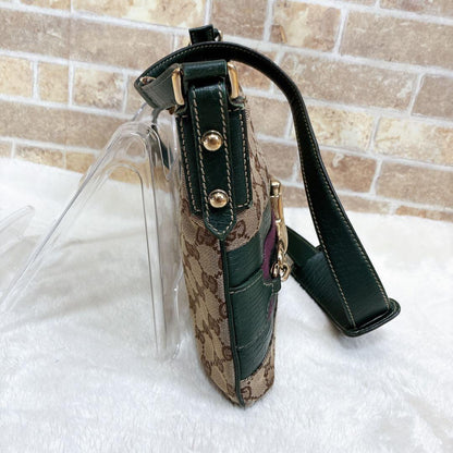 GUCCI Shoulder Bag Purse Sherry Line GG Canvas Leather Beige Authentic