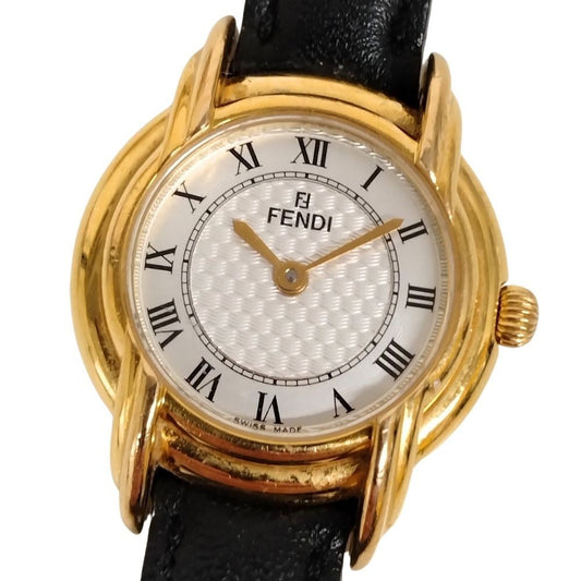 FENDI 350L Quartz Watch Wristwatch FF Logo Gold Black Women's Authentic