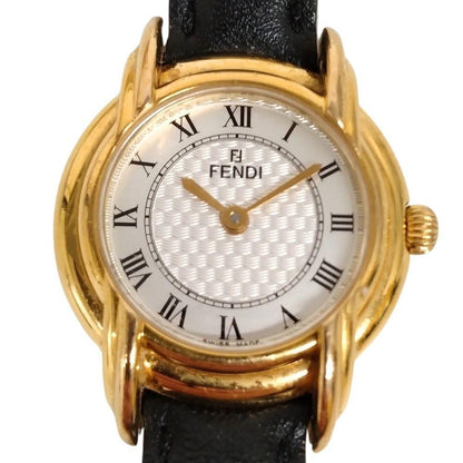 FENDI 350L Quartz Watch Wristwatch FF Logo Gold Black Women's Authentic