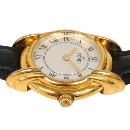 FENDI 350L Quartz Watch Wristwatch FF Logo Gold Black Women's Authentic