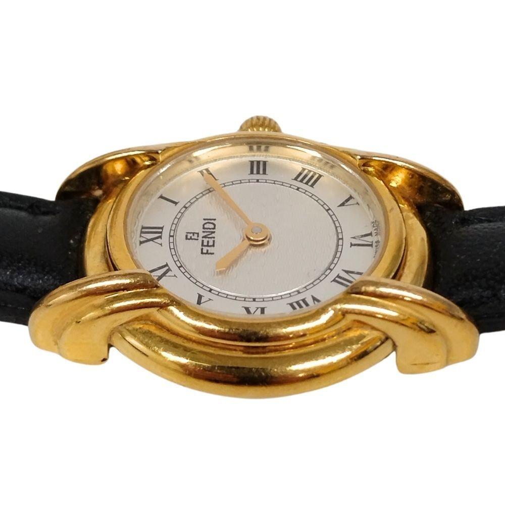 FENDI 350L Quartz Watch Wristwatch FF Logo Gold Black Women's Authentic
