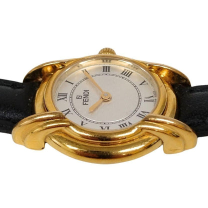 FENDI 350L Quartz Watch Wristwatch FF Logo Gold Black Women's Authentic