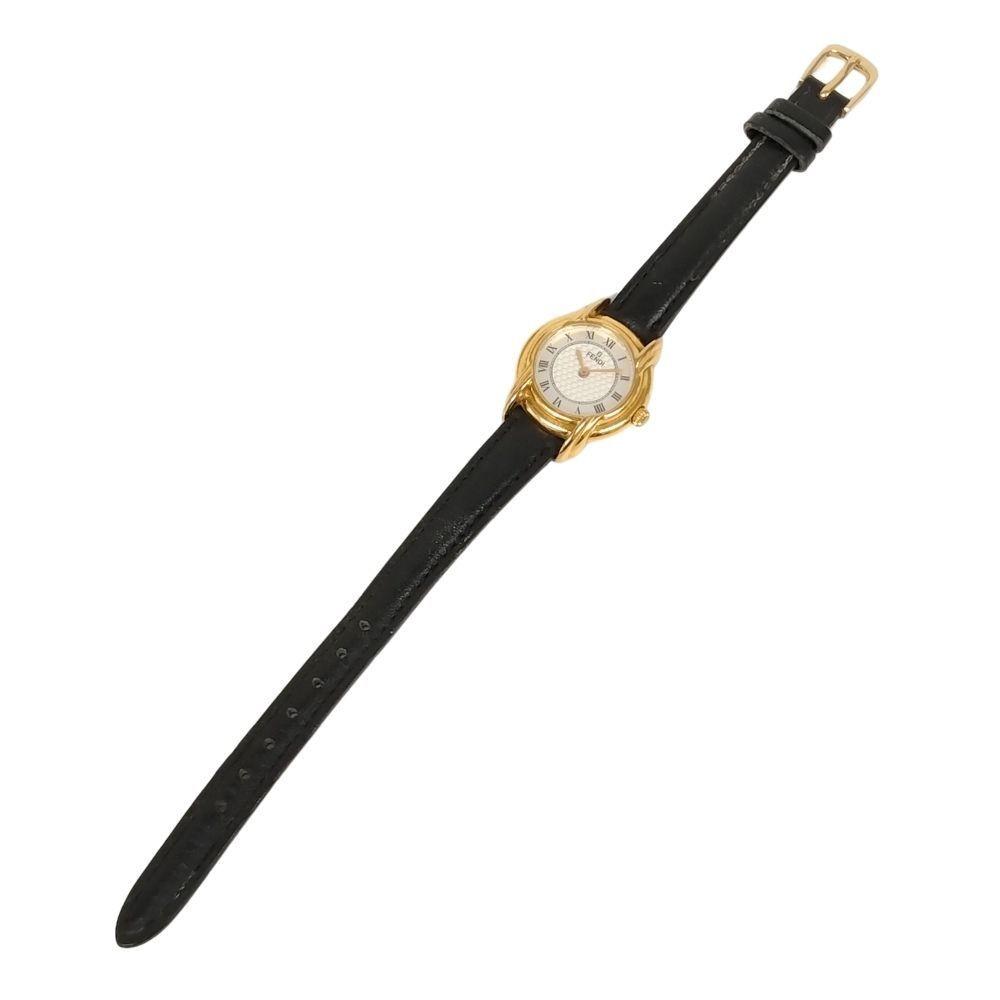 FENDI 350L Quartz Watch Wristwatch FF Logo Gold Black Women's Authentic