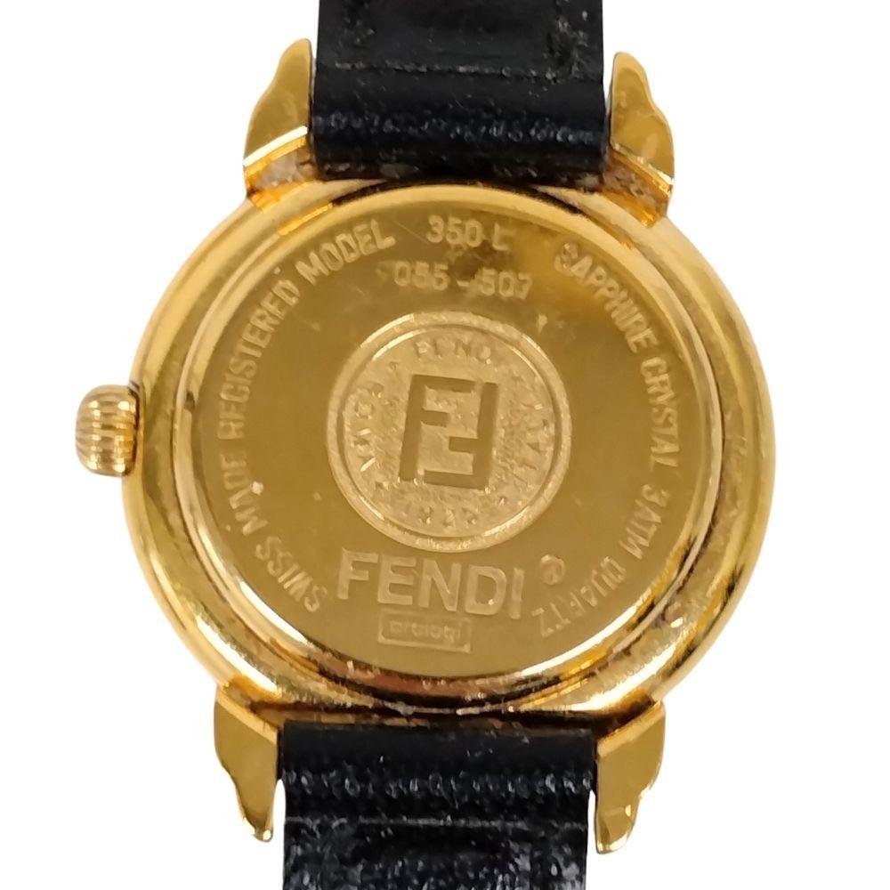 FENDI 350L Quartz Watch Wristwatch FF Logo Gold Black Women's Authentic