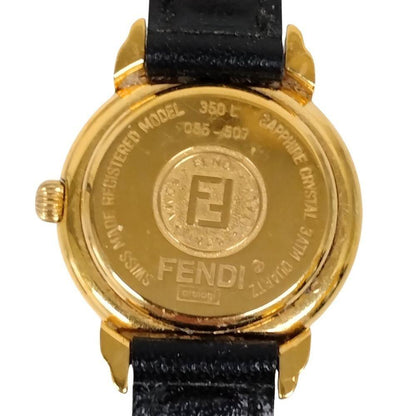 FENDI 350L Quartz Watch Wristwatch FF Logo Gold Black Women's Authentic