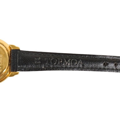 FENDI 350L Quartz Watch Wristwatch FF Logo Gold Black Women's Authentic