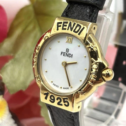 FENDI 430L Quartz Watch Wristwatch FF Logo Gold Black Women's Authentic