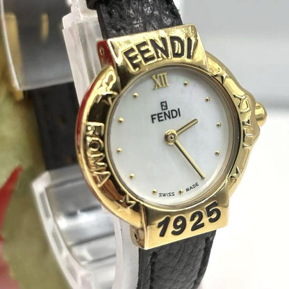 FENDI 430L Quartz Watch Wristwatch FF Logo Gold Black Women's Authentic
