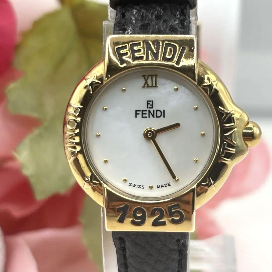 FENDI 430L Quartz Watch Wristwatch FF Logo Gold Black Women's Authentic