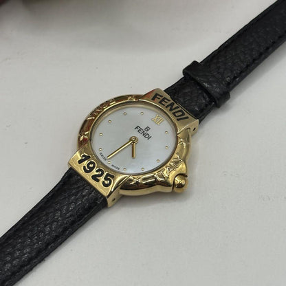 FENDI 430L Quartz Watch Wristwatch FF Logo Gold Black Women's Authentic