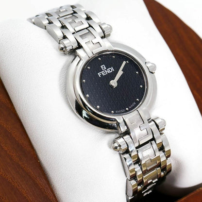 FENDI 750L Watch Wristwatch FF Zucca Logo Black Silver Women's Authentic