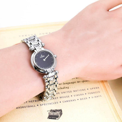 FENDI 750L Watch Wristwatch FF Zucca Logo Black Silver Women's Authentic