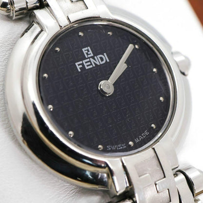 FENDI 750L Watch Wristwatch FF Zucca Logo Black Silver Women's Authentic