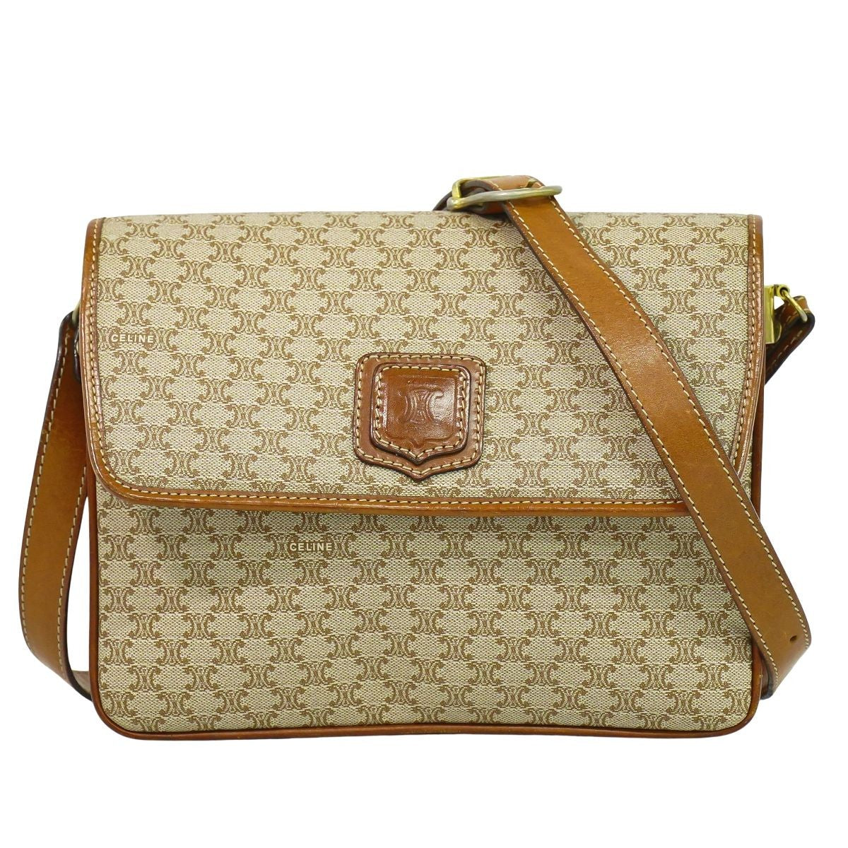 CELINE Shoulder Bag Purse Macadam PVC Beige Authentic