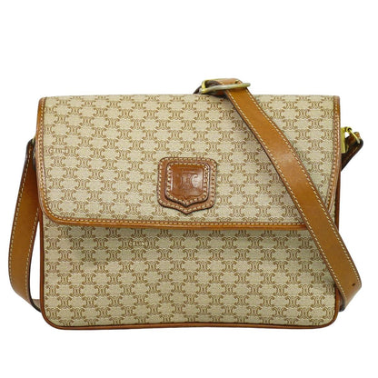 CELINE Shoulder Bag Purse Macadam PVC Beige Authentic