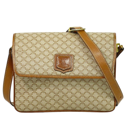 CELINE Shoulder Bag Purse Macadam PVC Beige Authentic