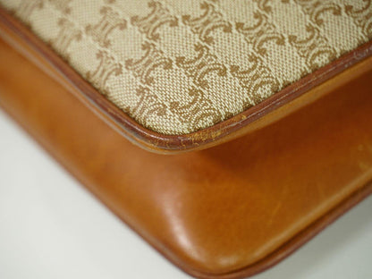 CELINE Shoulder Bag Purse Macadam PVC Beige Authentic