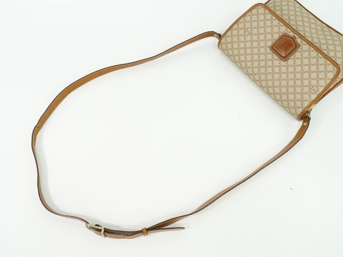 CELINE Shoulder Bag Purse Macadam PVC Beige Authentic