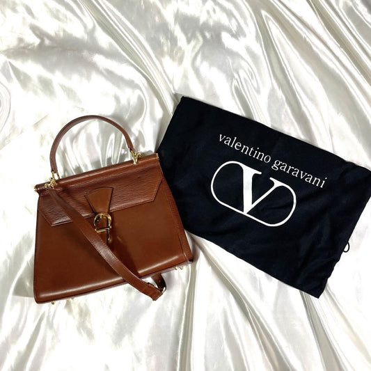 Valentino Garavani Shoulder Bag Purse 2way Leather Brown Authentic