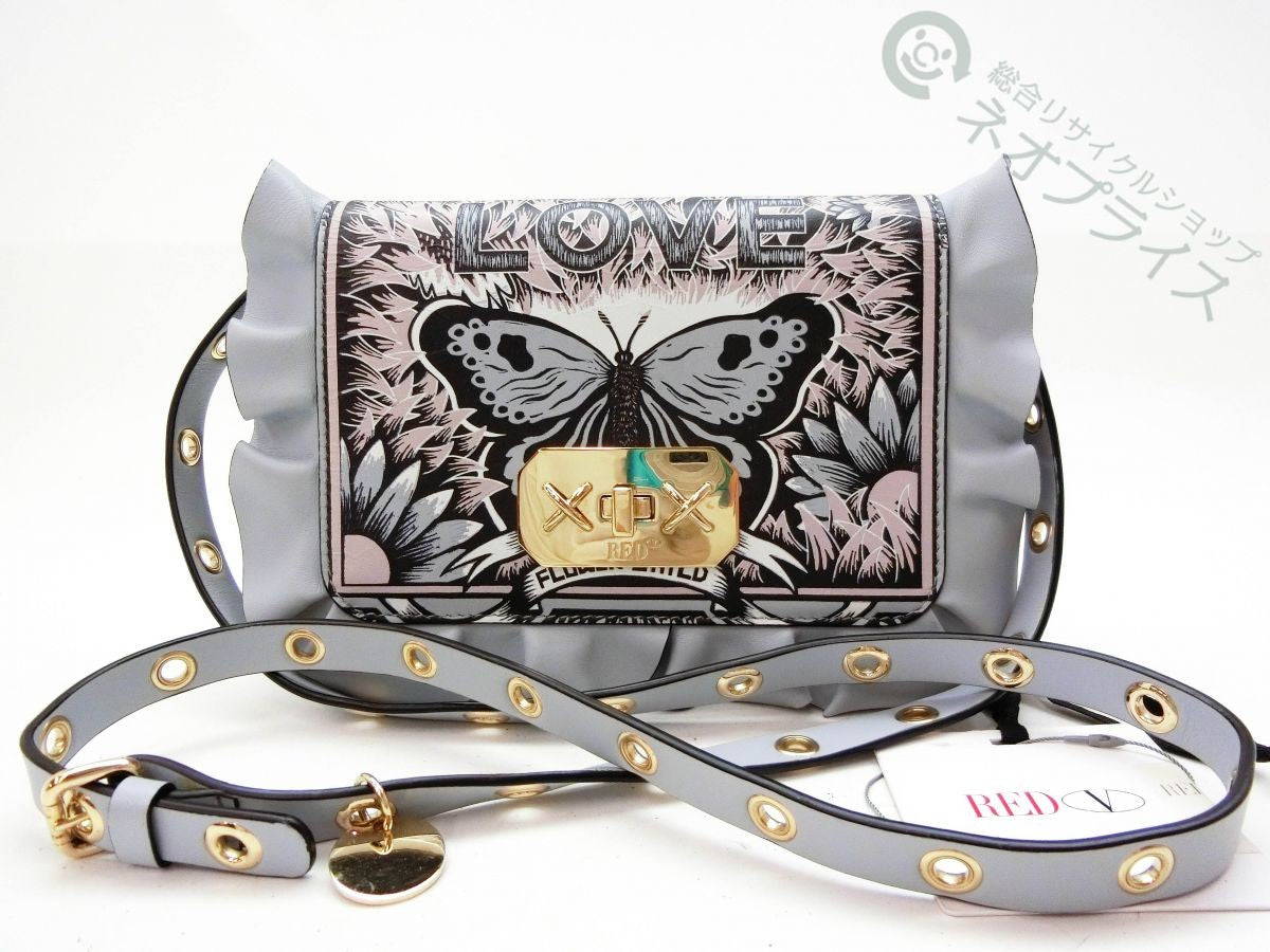 Valentino Shoulder Bag Purse Leather Light Gray Authentic