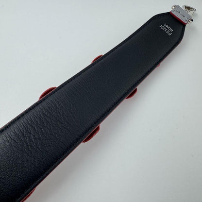 FENDI Shoulder Strap Strap you Belt Flower Leather Red Navy Blue Authentic
