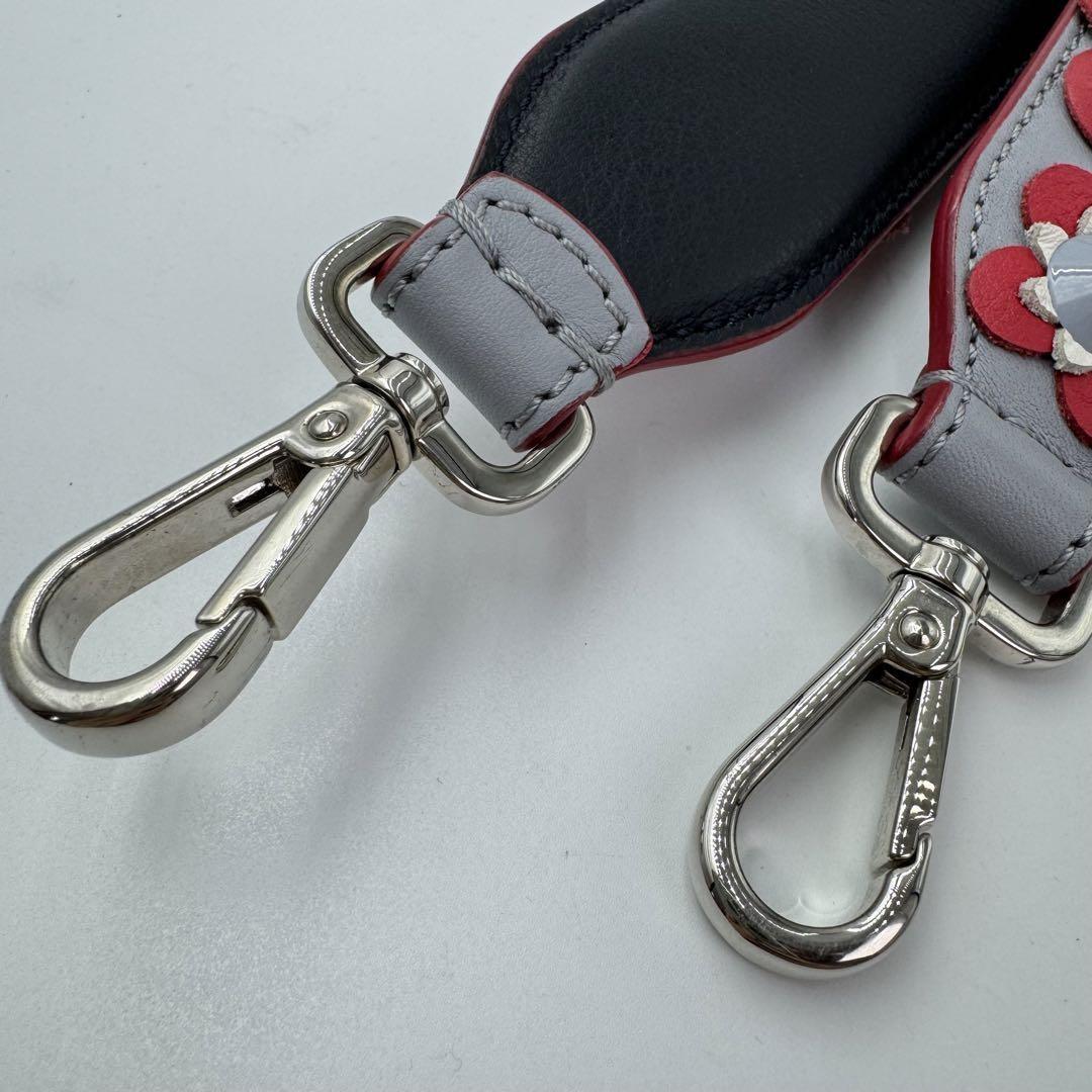 FENDI Shoulder Strap Strap you Belt Flower Leather Red Navy Blue Authentic