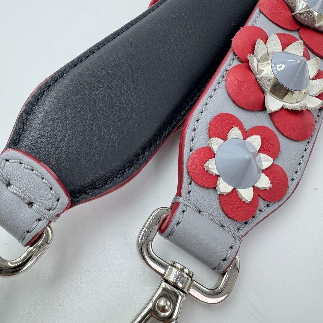 FENDI Shoulder Strap Strap you Belt Flower Leather Red Navy Blue Authentic