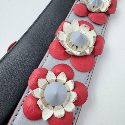 FENDI Shoulder Strap Strap you Belt Flower Leather Red Navy Blue Authentic