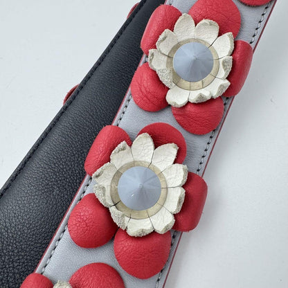 FENDI Shoulder Strap Strap you Belt Flower Leather Red Navy Blue Authentic