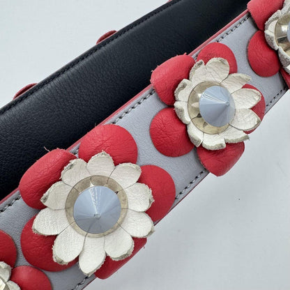 FENDI Shoulder Strap Strap you Belt Flower Leather Red Navy Blue Authentic