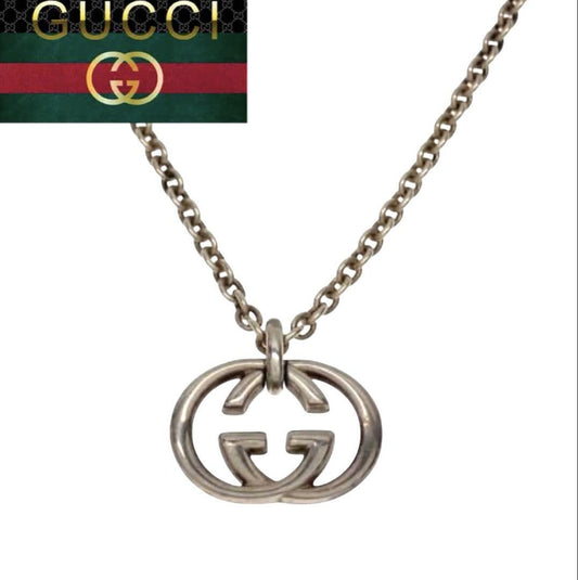 GUCCI Necklace Pendant Double G Logo Silver 925 Unisex Accessory Authentic