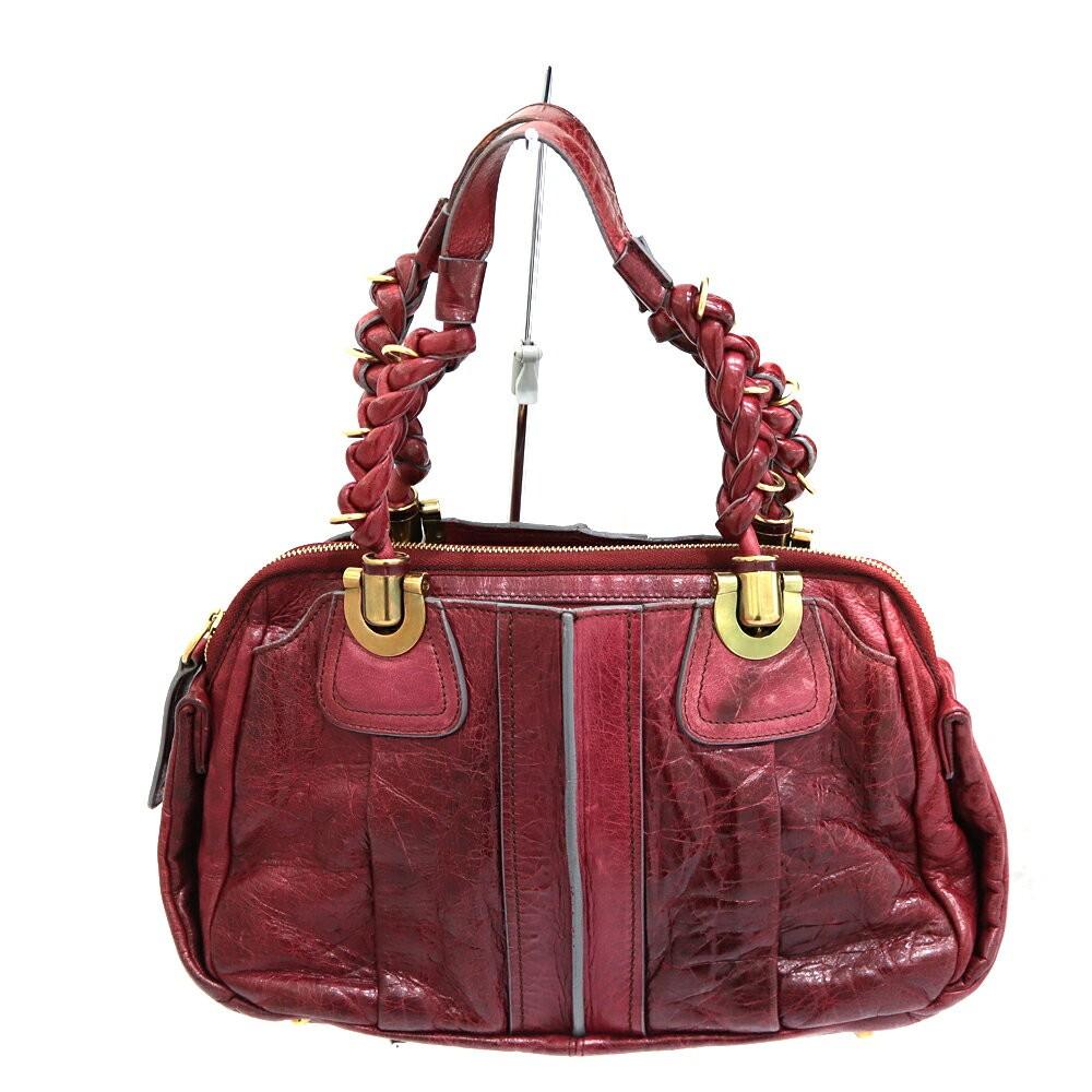 Chloe Hand Bag Tote Purse Eloise Leather Wine Red Gold Authentic Women's Used