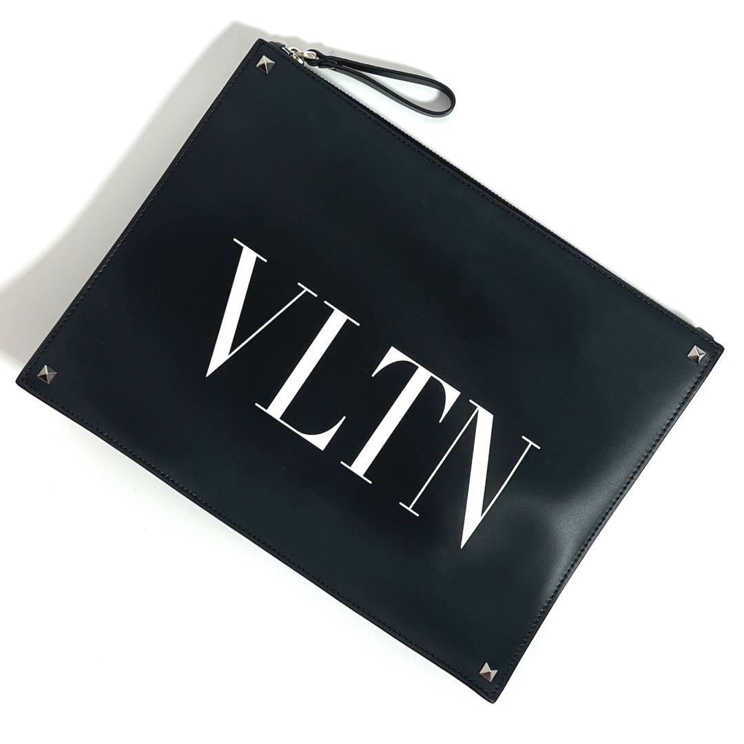 Valentino Garavani Clutch Bag Second Bag VLTN Leather Black Authentic