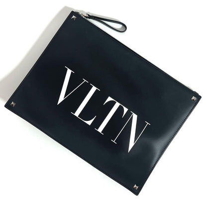 Valentino Garavani Clutch Bag Second Bag VLTN Leather Black Authentic