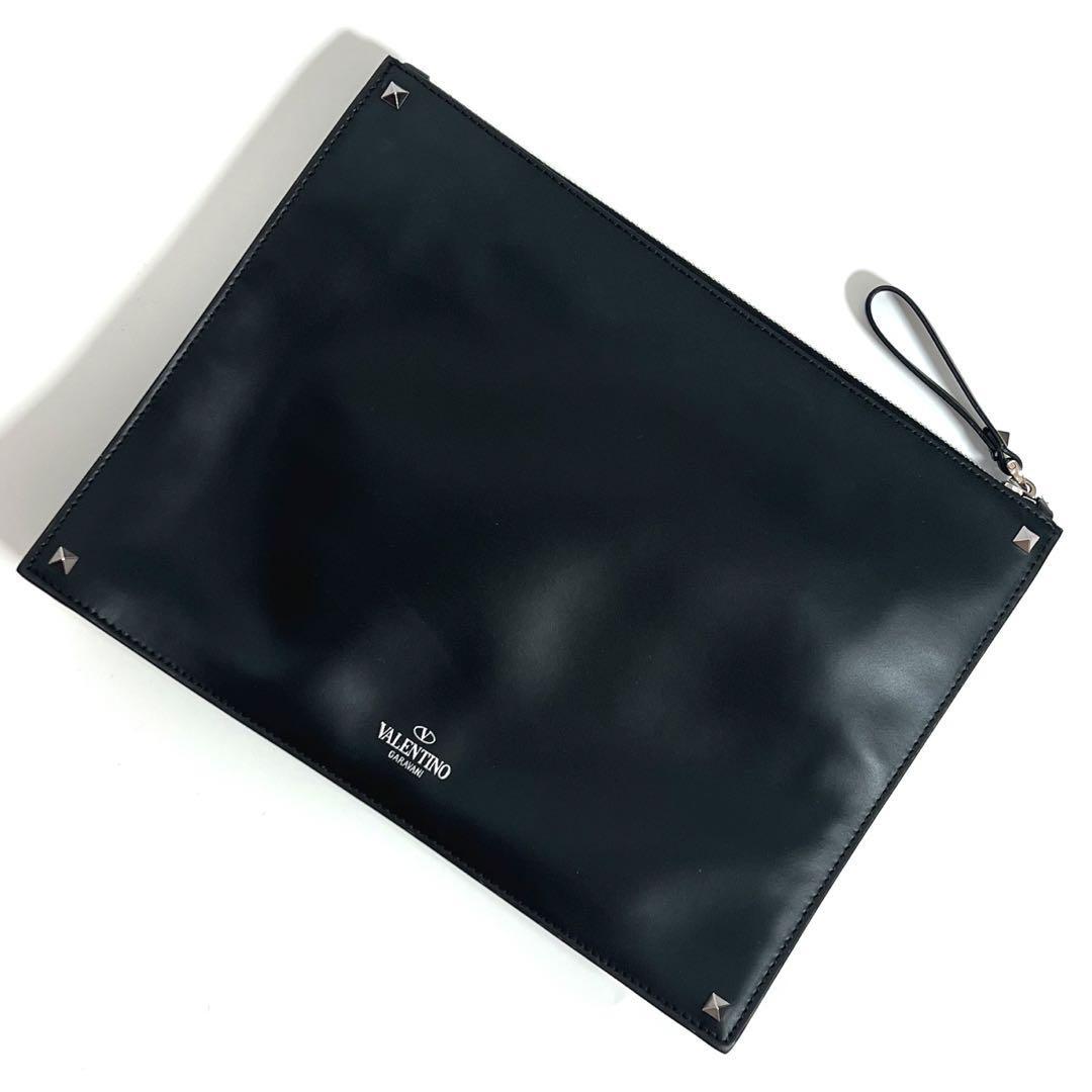 Valentino Garavani Clutch Bag Second Bag VLTN Leather Black Authentic
