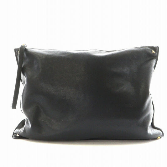 Valentino Garavani Clutch Bag Second Bag Rockstuds Leather Black Authentic
